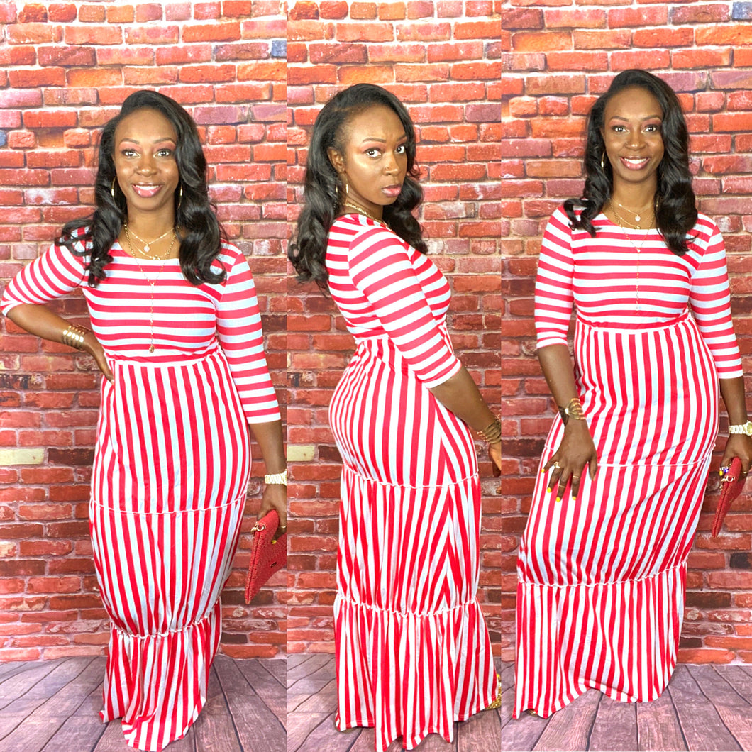 “Stripe Me Down” Red Maxi Dress (Plus Sizes Are Available)